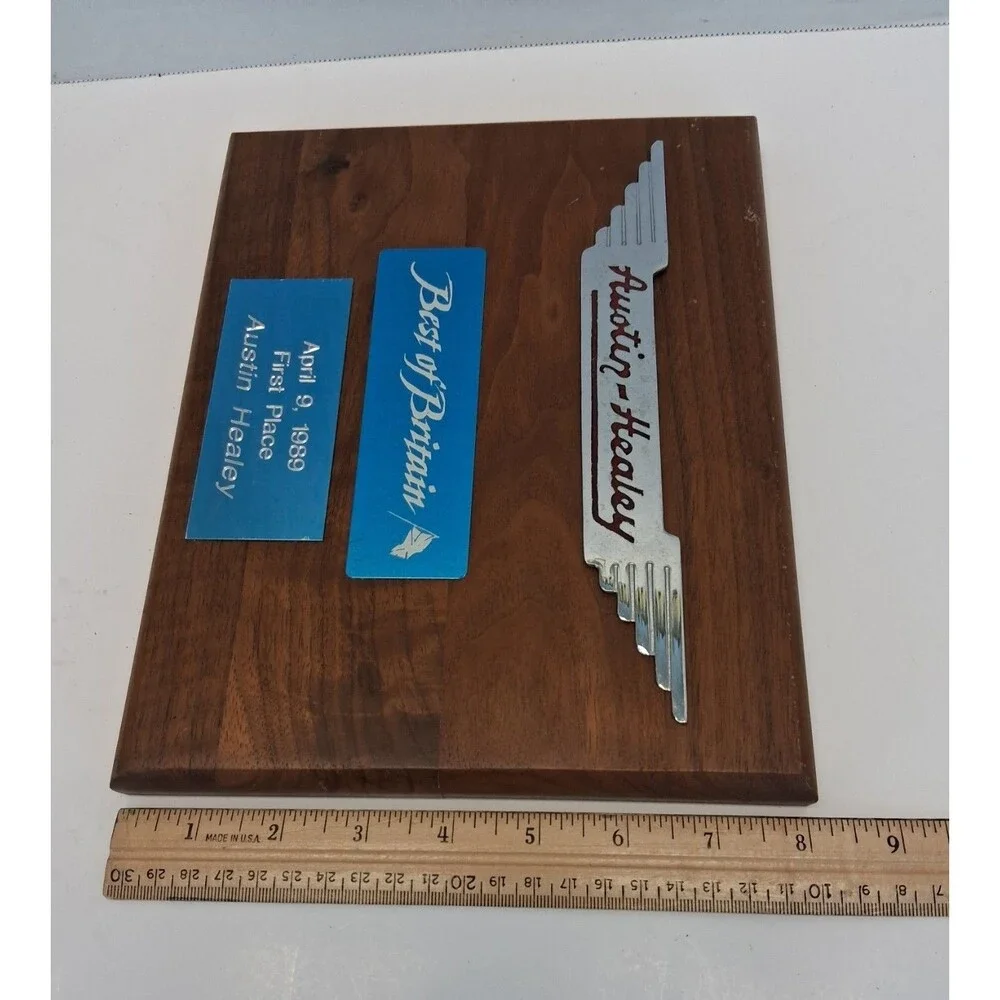 1989 Austin-Healey Emblem Best of Britain 1st Place Auto Club Plaque Walnut VTG